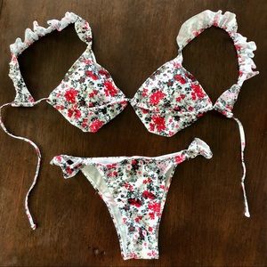 Floral Ruffle Bikini String Tie Closure Size S